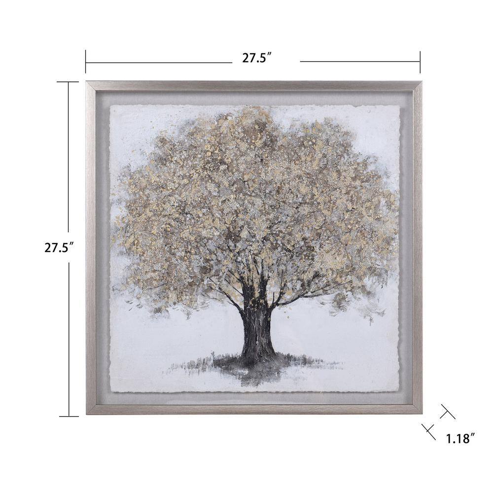 Gold Foliage Shadow Box Wall Art with Silver Frame