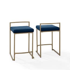 Harlowe 24.25 in. Gold Low Back Metal Counter Stool with Velvet Seat (Set of 2)