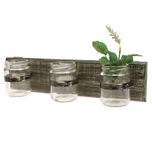 15 in. W Worn Wood Wall Decor with 3 Glass Containers