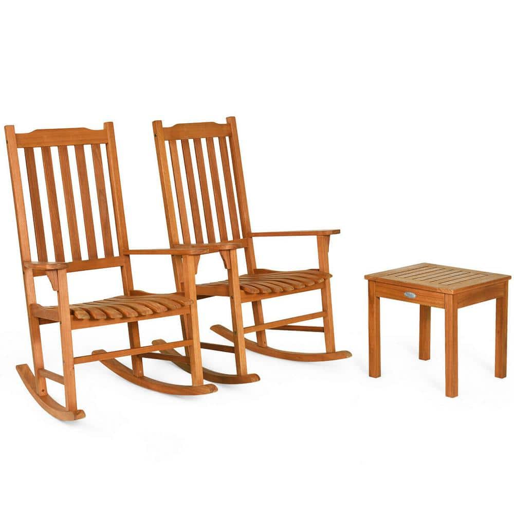 Natural Eucalyptus 3-Piece Rocking Chair and Table Set