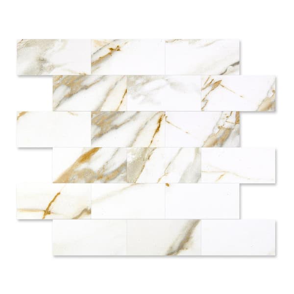 Yipscazo Marble Collection Cala Golden 12 in. x 12 in. PVC Peel and Stick Tile 10 sq. ft./10-Sheets