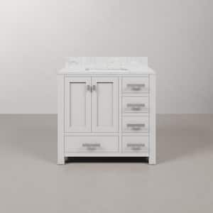 Madison 36 in. W x 21.5 in. D x 34 in. H Single Sink Bath Vanity in Pure White with Carrara White Marble Top