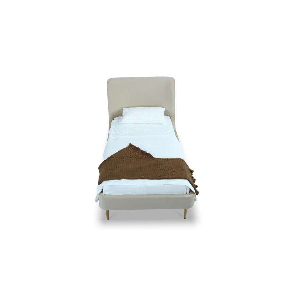 Heather Gold-Finished Twin Velvet Upholstered Bed with Slats