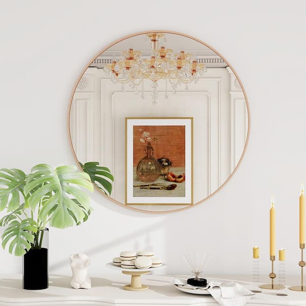 Gold 32 in. W x 32 in. H Round Aluminum Framed Circular Wall Mirror