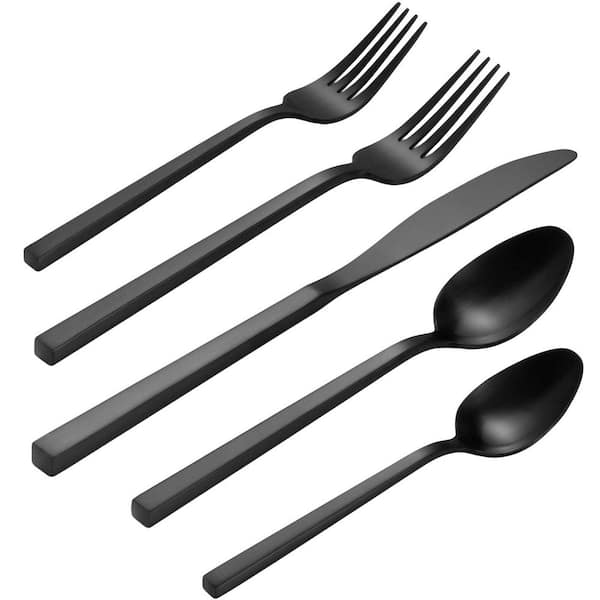 20-Piece Black Stainless Steel Flatware Set with Square Handle (Service for 4), Dishwasher Safe and Easy to Clean