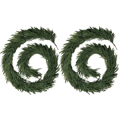 9 ft. Artificial Norfolk Pine Christmas Garland Full Branch Faux Cedar Garland for Indoor Stair Mantle Decor(set of 2)