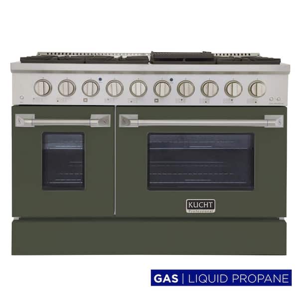 Pro-Style 48 in. 6.7 cu. ft. 8-Burner with Double Oven Liquid Propane Range in Stainless Steel and Olive Green Oven Door
