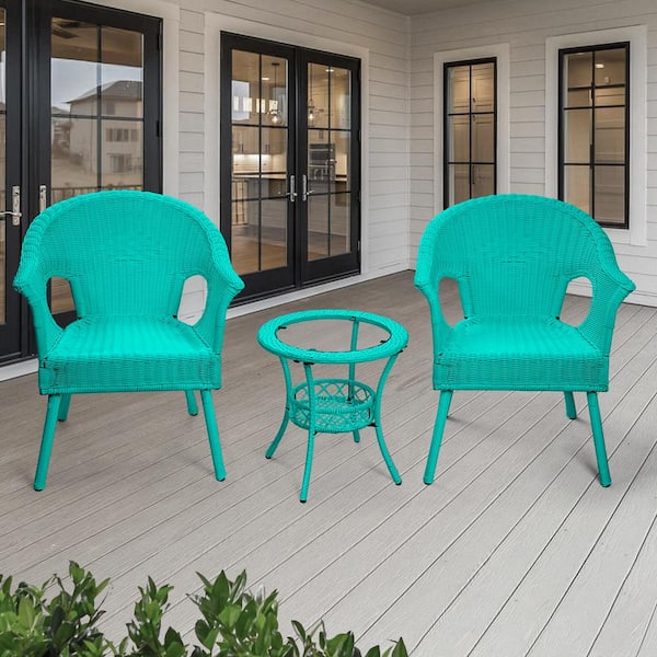 Zeus & Ruta Blue 3-Piece Patio Sets Outdoor Wicker Patio Furniture Sets Outdoor Bistro Set