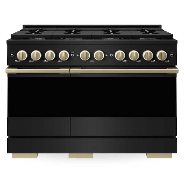 Autograph 48 in. 6.7 cu. ft. Marino Freestanding Gas Range with 8 Burners in Black Stainless Steel and Bronze Accents