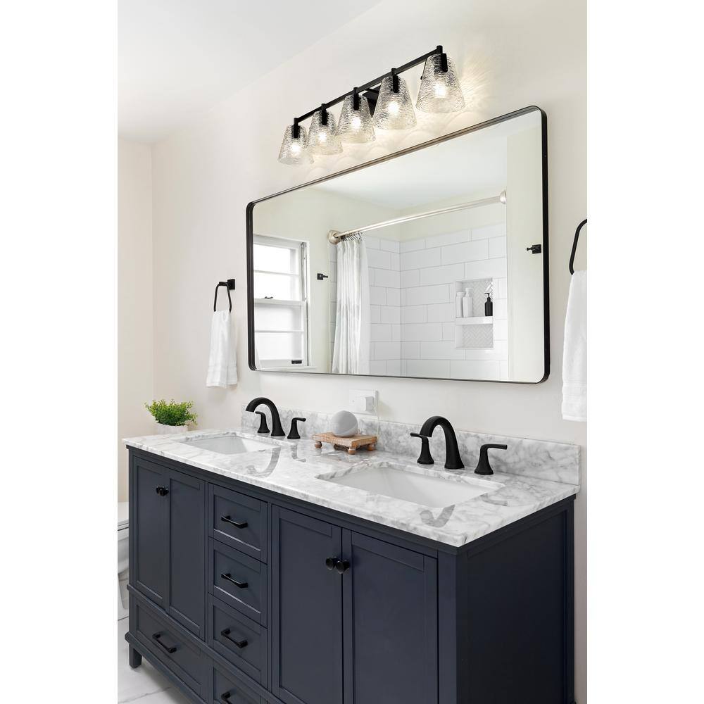 Matte Black 5-Light Vanity with Hand-Blown Glass Shades