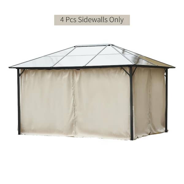 Outsunny 130.75in. x 130.75in. Universal Gazebo Sidewall Set with 4 Panels, Hooks/C-Rings for Pergolas and Cabanas in Beige