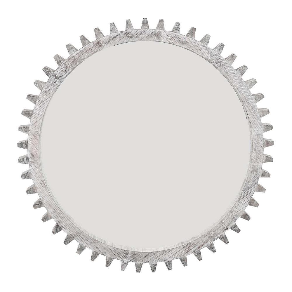 White 42 in. W x 42 in. Wood Round Hanging Gear Shape Decorative Mirrors, R