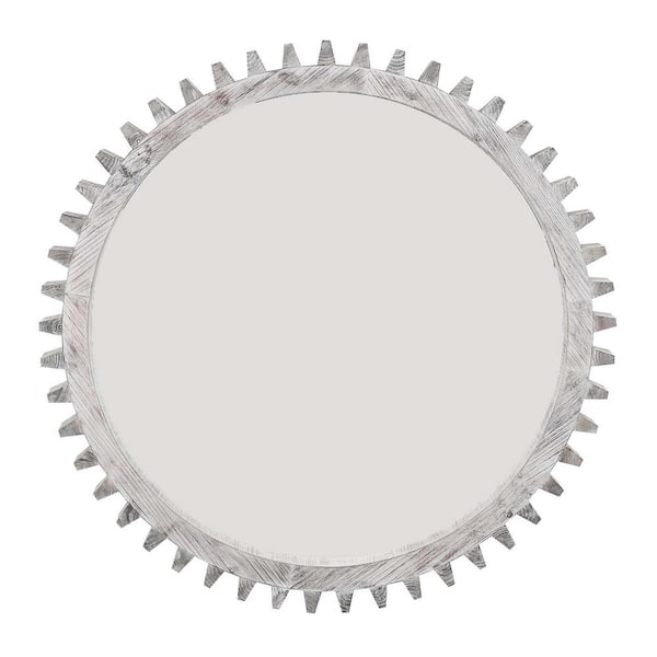 Unbranded White 42 in. W x 42 in. Wood Round Hanging Gear Shape Decorative Mirrors, Round Bathroom Mirror