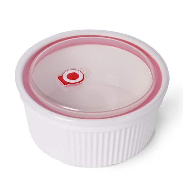 1-Piece Round Ceramic Ramekin Bakeware Set with Silicone Sealing Lids for Souffle, Custard, Pudding, Oven Safe