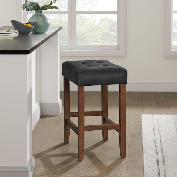 Alaterre Furniture Madison Backless 25.5 in. Counter Height Stool True Walnut Finish with Black PU