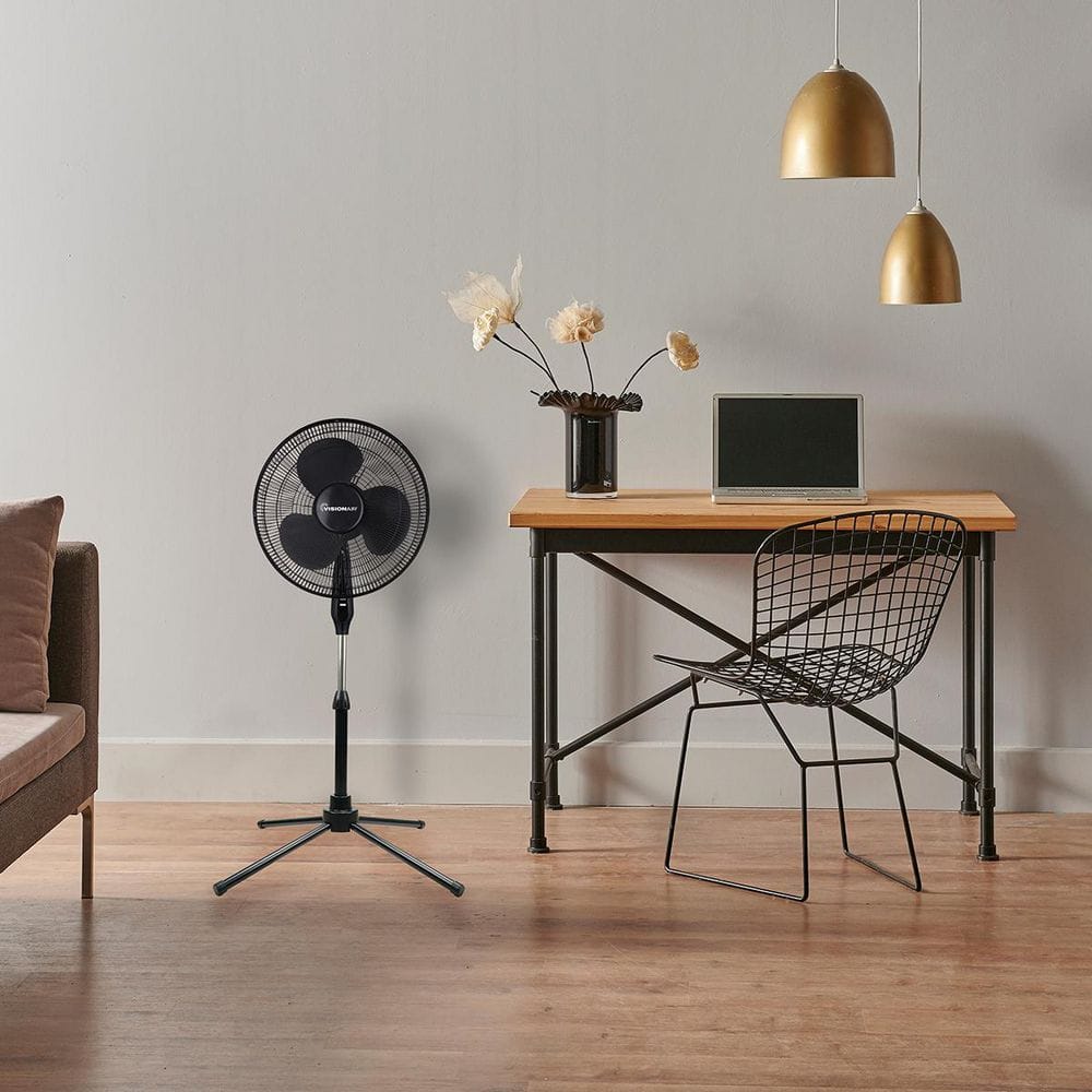 16-inch Black Adjustable Height Oscillating Pedestal Fan