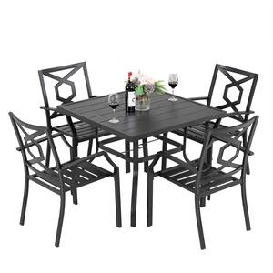 5-Piece Patio Dining Set with Umbrella Hole Outdoor Furniture Set with Square Table and Stackable Armchairs in Black