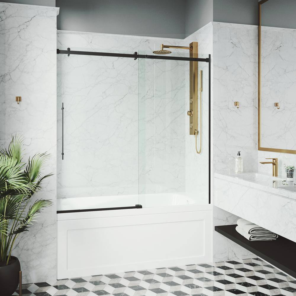 Luca 60" Matte Black Frameless Sliding Tub Door with Clear Glass