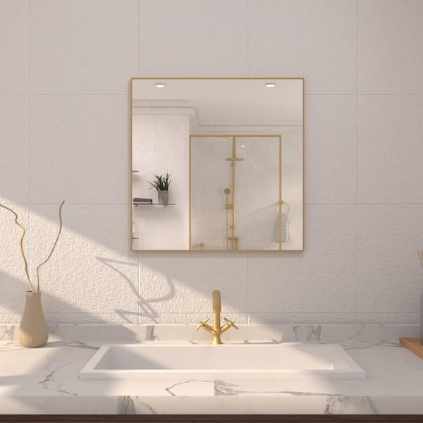 TaiMei 30 in. W. x 30 in. H Rectangular Framed Wall Bathroom Vanity Mirror in Brushed Gold
