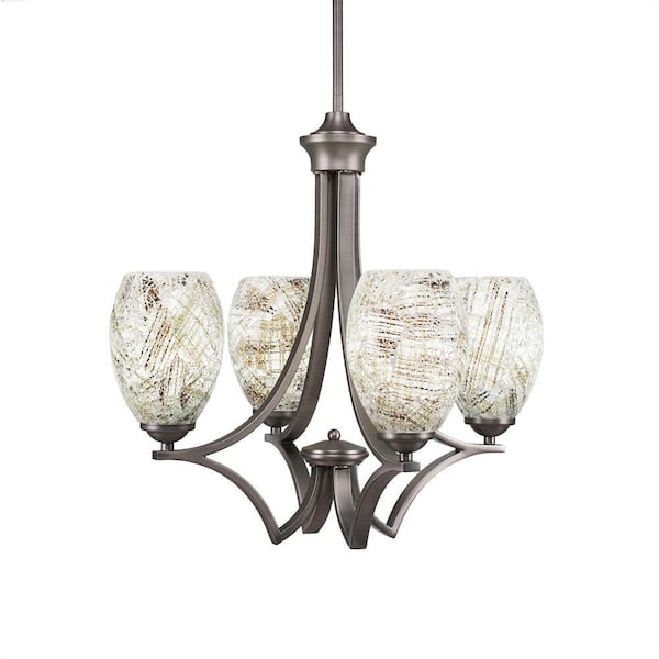 Unbranded Clevelend 4-Light Graphite Round Chandelier with 5 in. Natural Fusion Glass Shades, No bulbs included