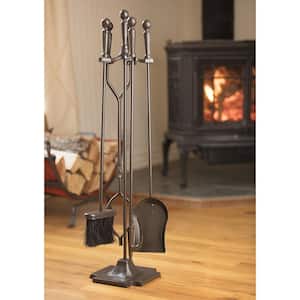 Bronze 5-Piece Fireplace Tool Set with Ball Handles and Pedestal Base