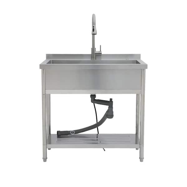 36 in. L x 21 in. W Freestanding Stainless Steel 1-Compartment Commercial Ktichen/Utility Sink with Faucet and Drain