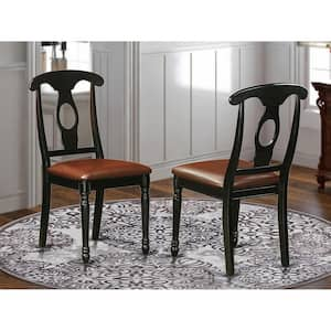 Black Faux Leather Upholstered Wooden Chairs With Cushion, Set of 2