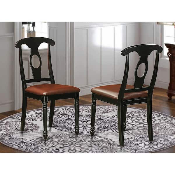 East West Furniture Black Faux Leather Upholstered Wooden Chairs With Cushion, Set of 2