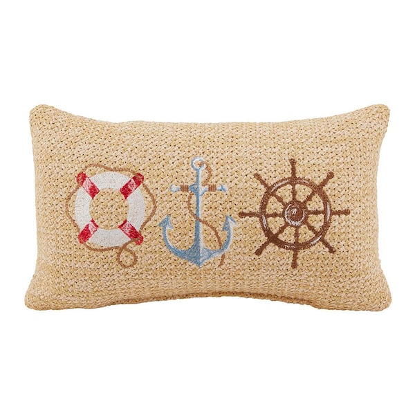 Hampton Bay 12 in. x 20 in. Raffia Sail Away Outdoor Lumbar pillow