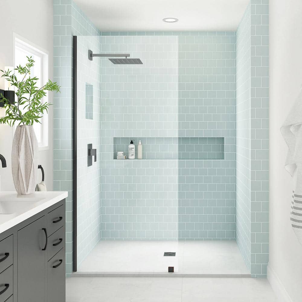 Elyse XL Frameless Clear Glass Shower Door with Oil Rubbed Bronze Frame