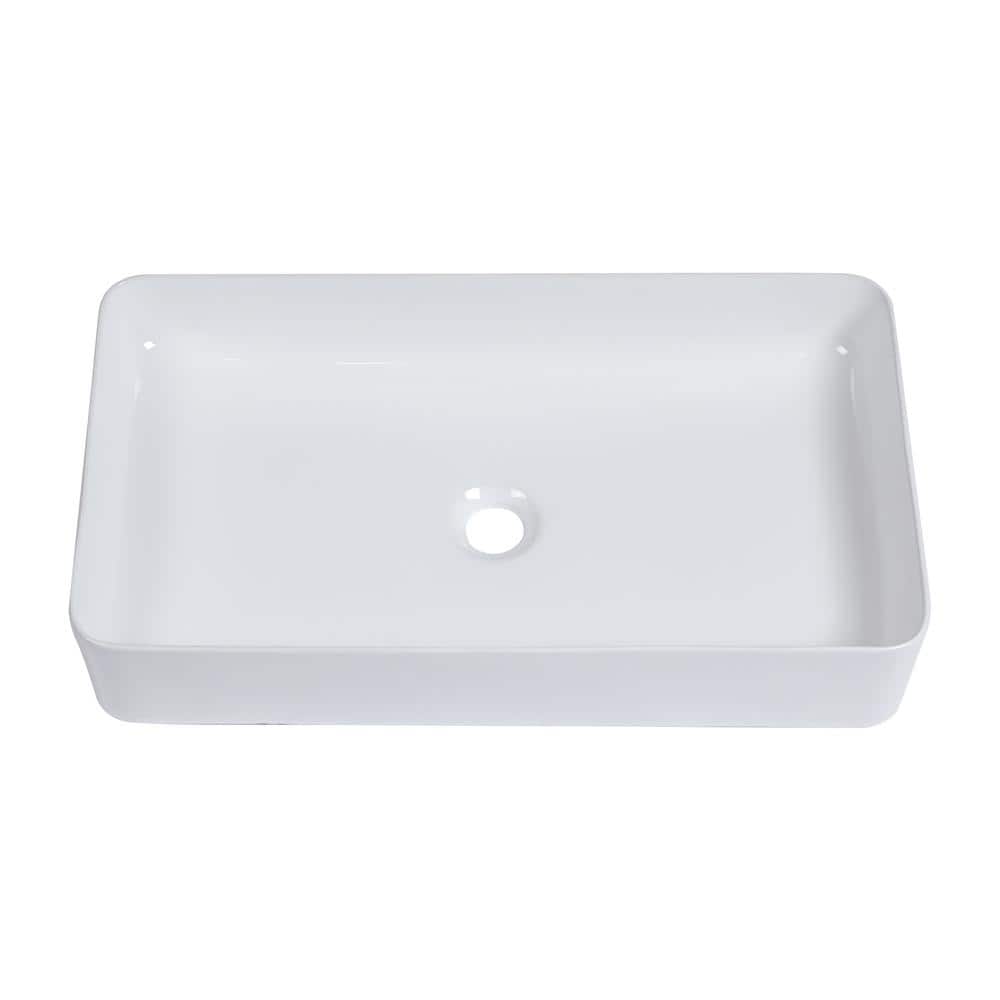 cadeninc 24 in. x 14 in. White Ceramic Rectangular Vessel Bathroom Sink ...