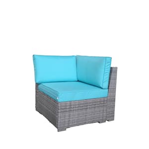 Grey 6-Piece Rattan Wicker Outdoor Oval-Shape PE Furniture Sectional Sofa Conversation Set with Blue Cushions