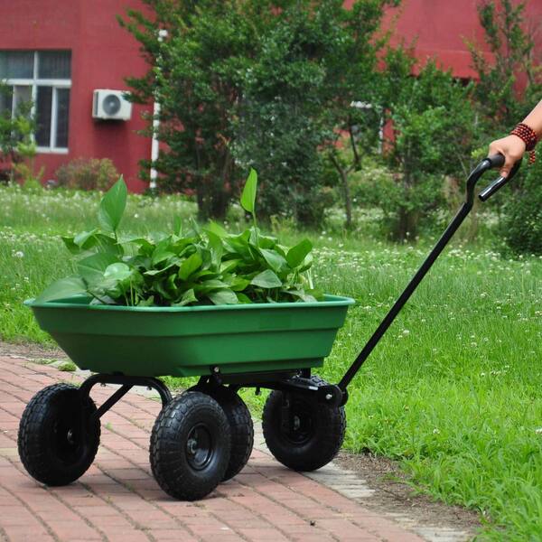 2.5 cu.ft. Green Metal Garden Cart Folding Wagon Poly Dump Cart with Steel  Frame & 10 in. Pneumatic Turf Tires