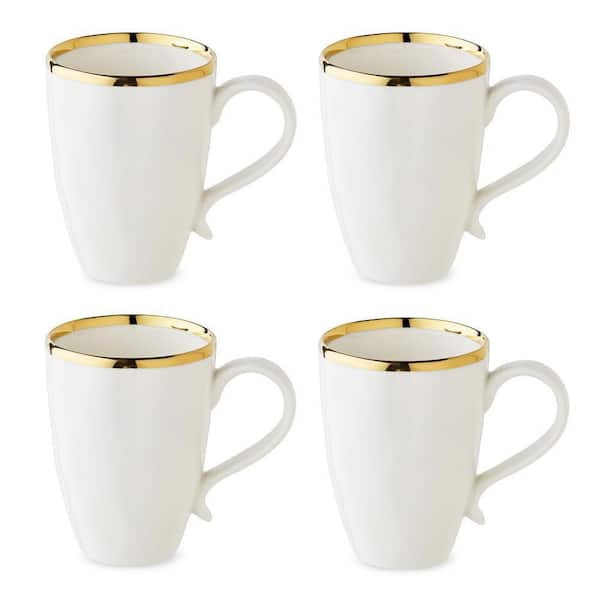 Regency 18 fl. oz. White and Gold Porcelain Mug (Set of 4)