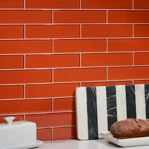 Contempo Orange 2 in. x 0.31 in. Polished Glass Wall Tile Sample