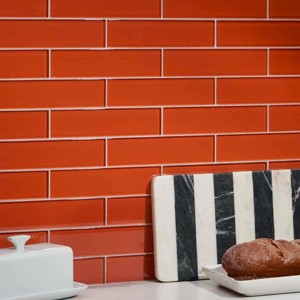 Lucid 2" x 8" Orange Glass Subway Wall Tile