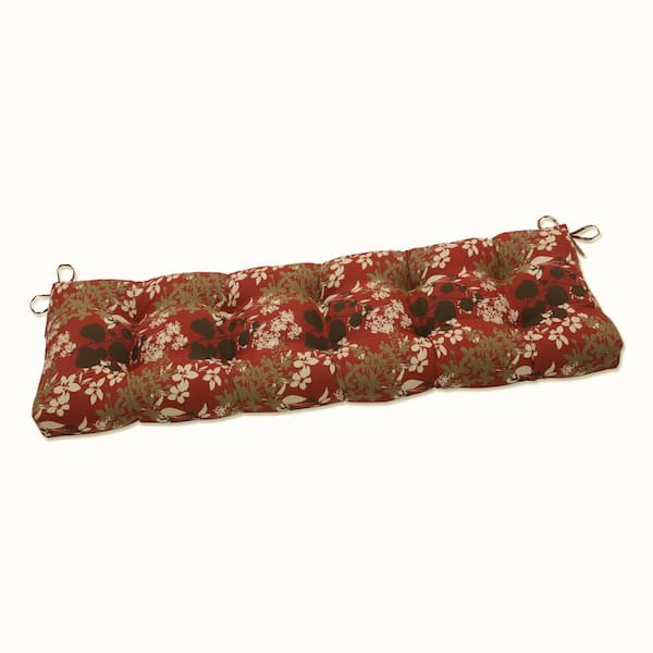 Pillow Perfect Floral Rectangular Outdoor Bench Cushion in Brown