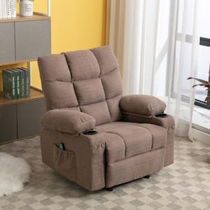 Brown Velet Recliner Chair Massage Chair Heating Sofa with USB and Side Pocket 2-Cup Holders