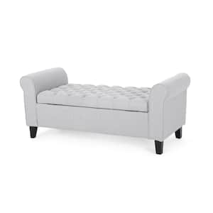 Light Gray Tufted Fabric Armed Storage Bench