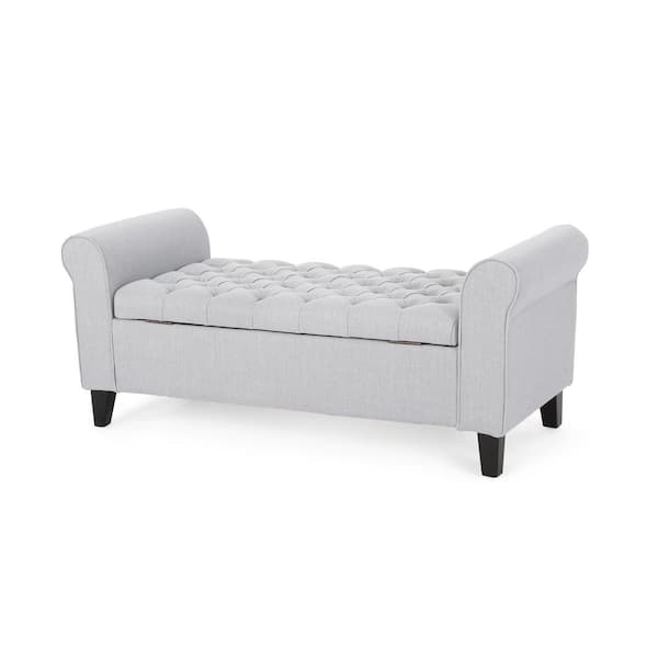 Noble House Light Gray Tufted Fabric Armed Storage Bench