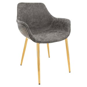 Markley Modern Leather Dining Arm Chair With Gold Metal Legs in Grey