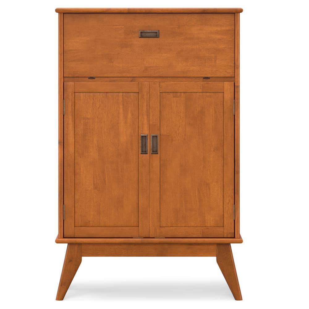 Draper Teak Brown Solid Hardwood Mid-Century Bar Cabinet