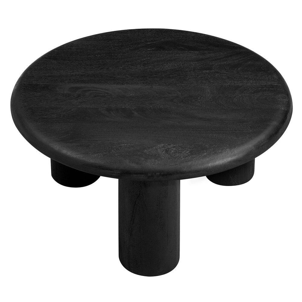 Mavina 34 in. Black Round Solid Mango Wood Coffee Table