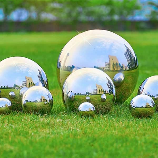 OGETFUUR 5-Piece Silver Gazing Ball, Stainless Steel Garden