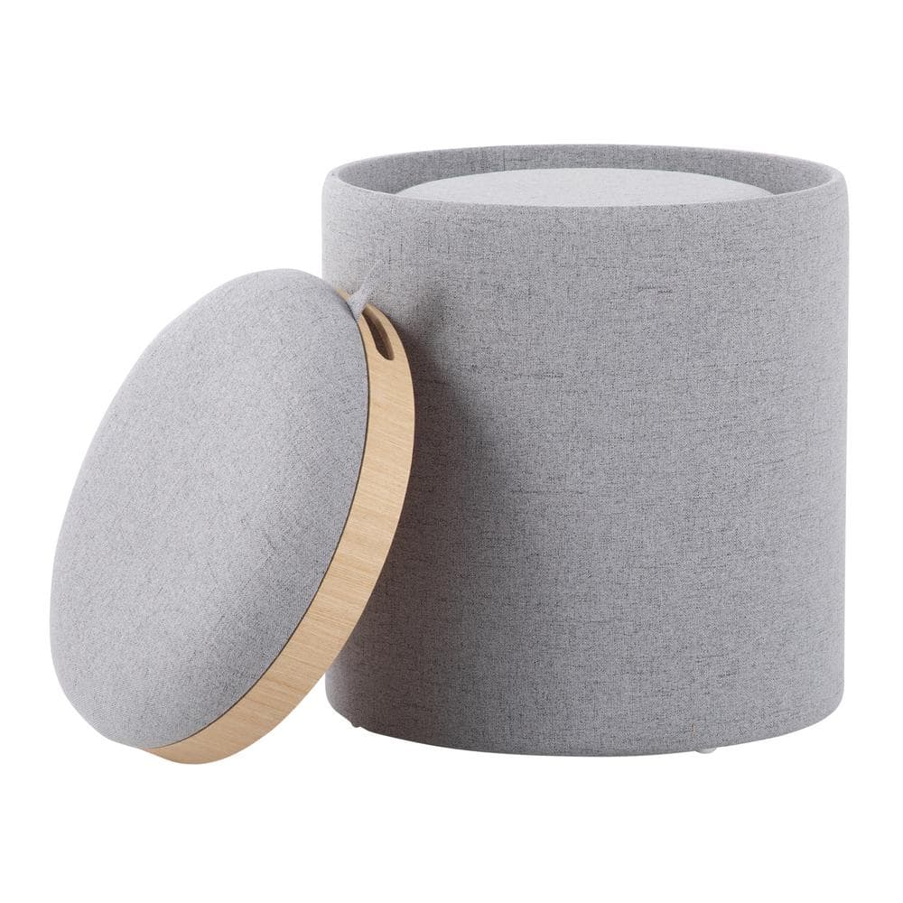 LumiSource Tray Nesting Ottoman Set in Grey and Natural Wood
