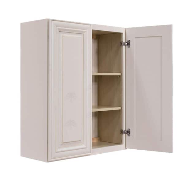 LIFEART CABINETRY Princeton Assembled 33 in. x 30 in. x 12 in. Wall Cabinet with 2 Doors 2 Shelves in Creamy White
