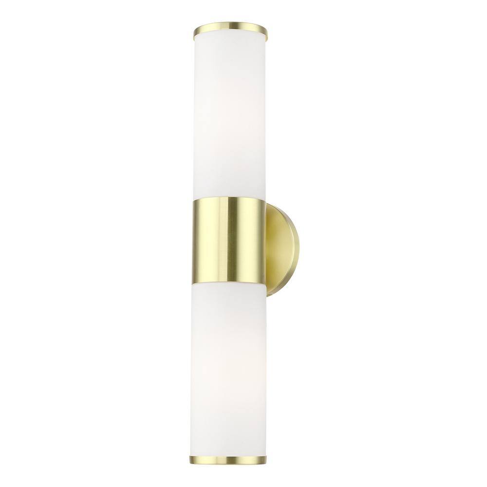 Crestmoor 18.5 in. 2-Light Satin Brass ADA Vanity Light with Satin Opal White Glass