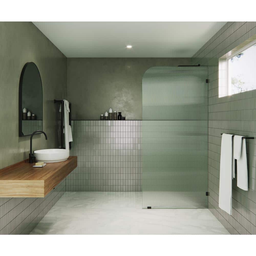 Aurora Matte Black 36" x 78" Frameless Fluted Glass Shower Door