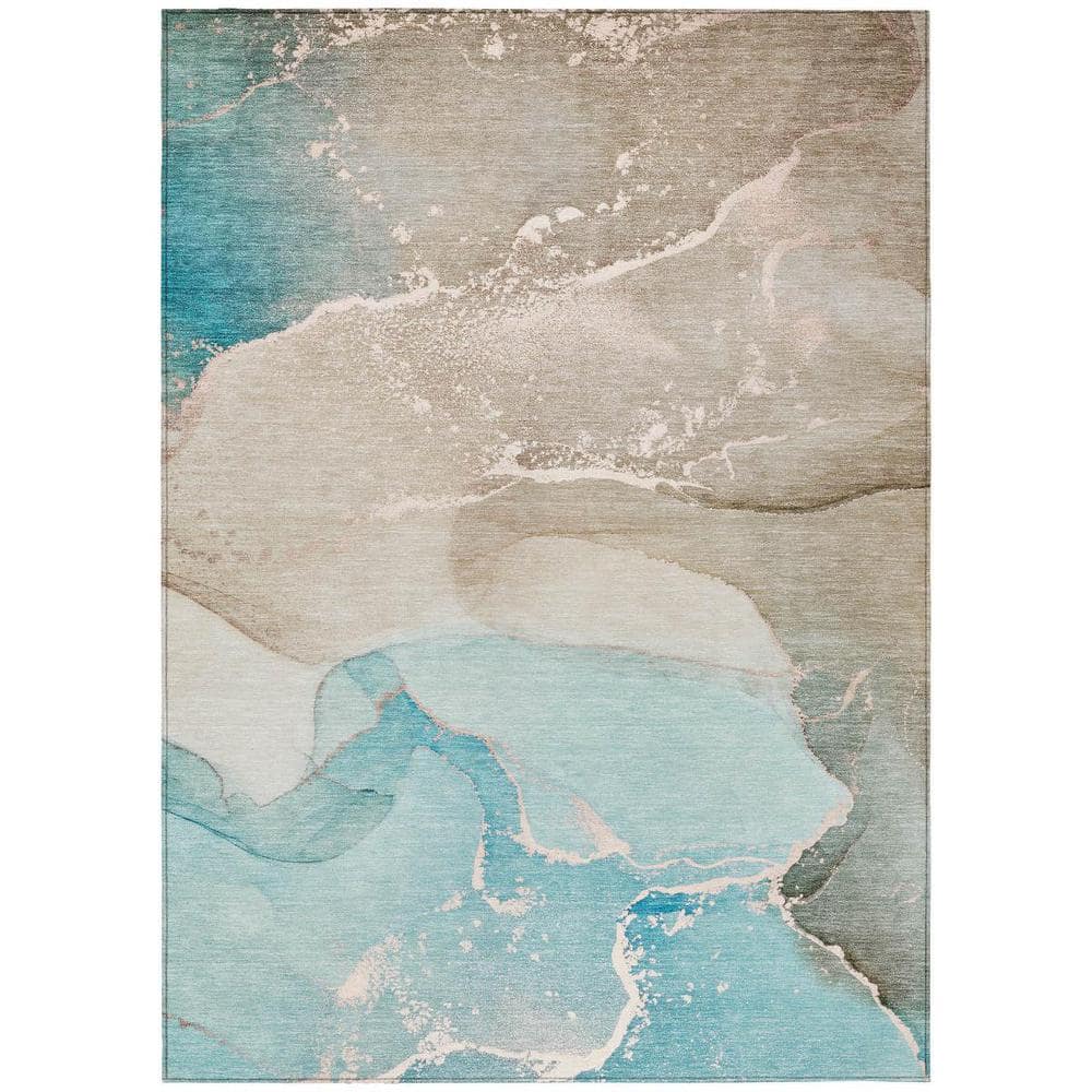Teal 3 ft. x 5 ft. Woven Abstract Polyester Rectangle Indoor/Outdoor Area Rug price history on PriceWatchPro