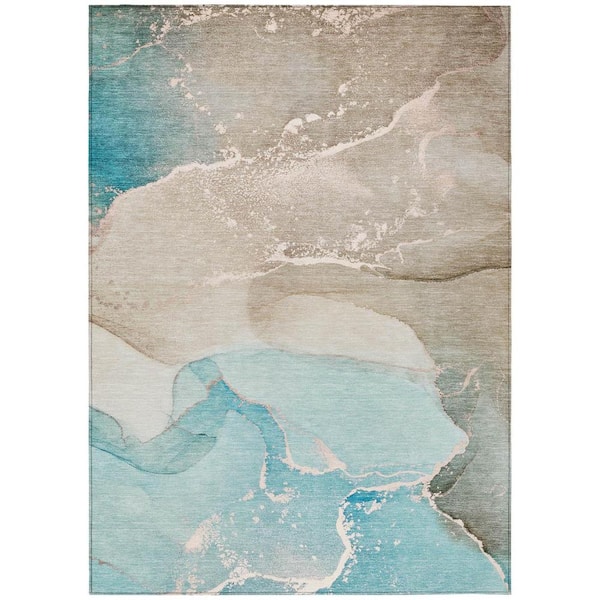 HomeRoots Teal 3 ft. x 5 ft. Woven Abstract Polyester Rectangle Indoor/Outdoor Area Rug
